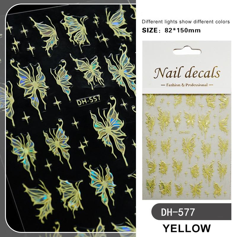 Красочные бабочки, лазерные наклейки для ногтей, сердце, звезда, дизайн, клейкий слайдер, наклейки для дизайна ногтей, маникюрные украшения