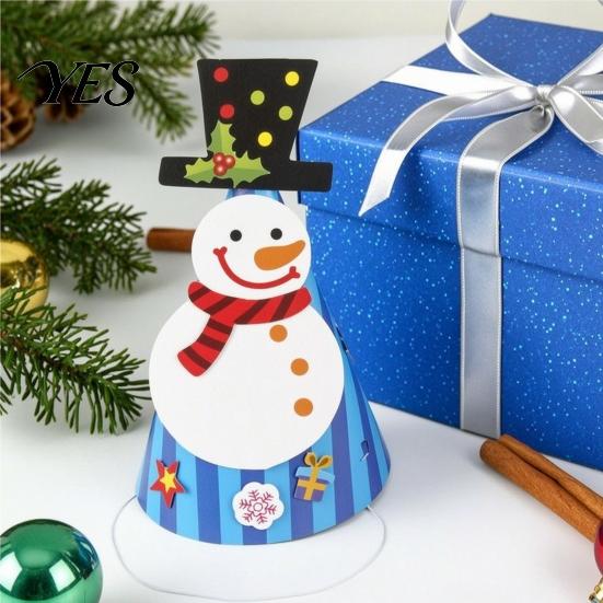 Kids Christmas Craft Party Hat for Adults, Tree Reindeer Santa Headwear Snowman Paper Cone Birthday Supplies Lightweight Festive Headgear