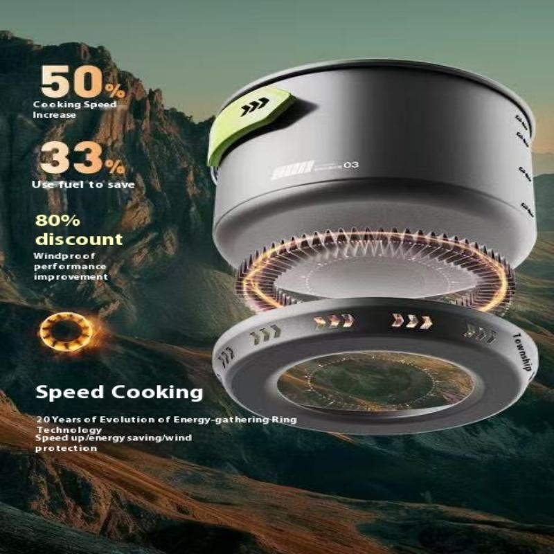 Alocs Туристический набор посуды для кемпинга из 4 предметов - Легкий, с антипригарным покрытием, ветрозащитный, быстро нагревающийся - Портативная посуда для бэкпэкинга