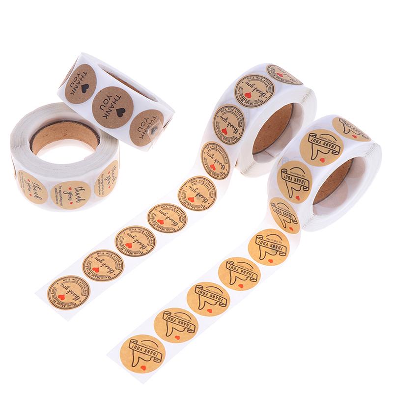 500 этикеток/рулон Круглая натуральная крафт-бумага Спасибо Наклейка Печать Этикетки Наклейка