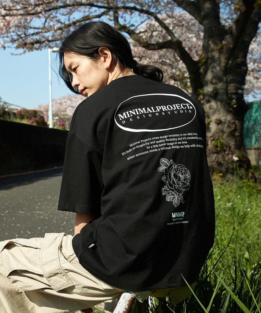 MINIMALPROJECT Circle Logo Flower Oversized Short Sleeve T-Shirt Mst151 [Black]