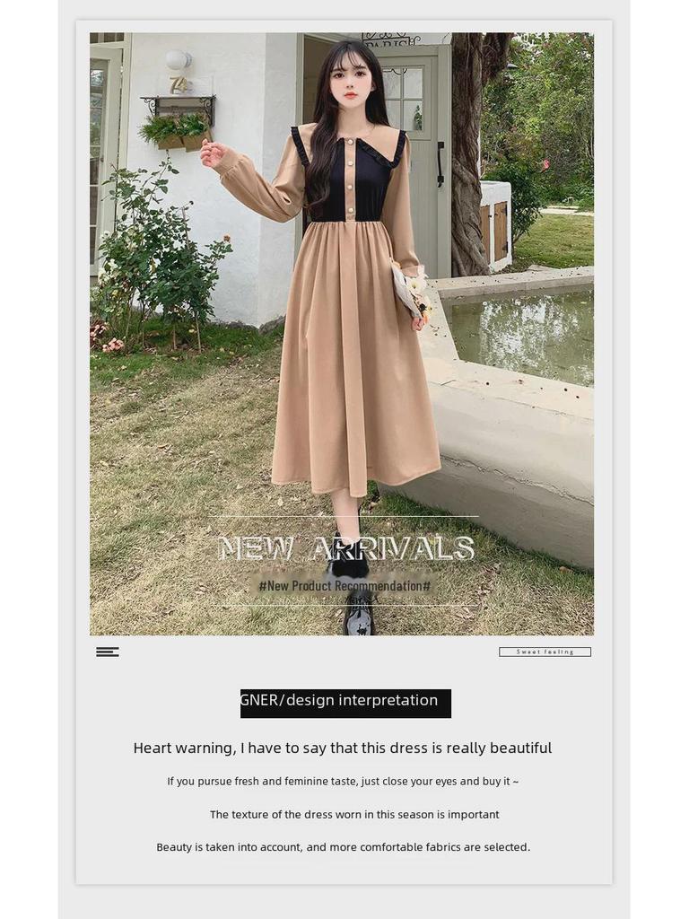 Платье контрастного цвета в стиле ретро 2024 года: Стройное, удобное, элегантное длинное платье для женщин.