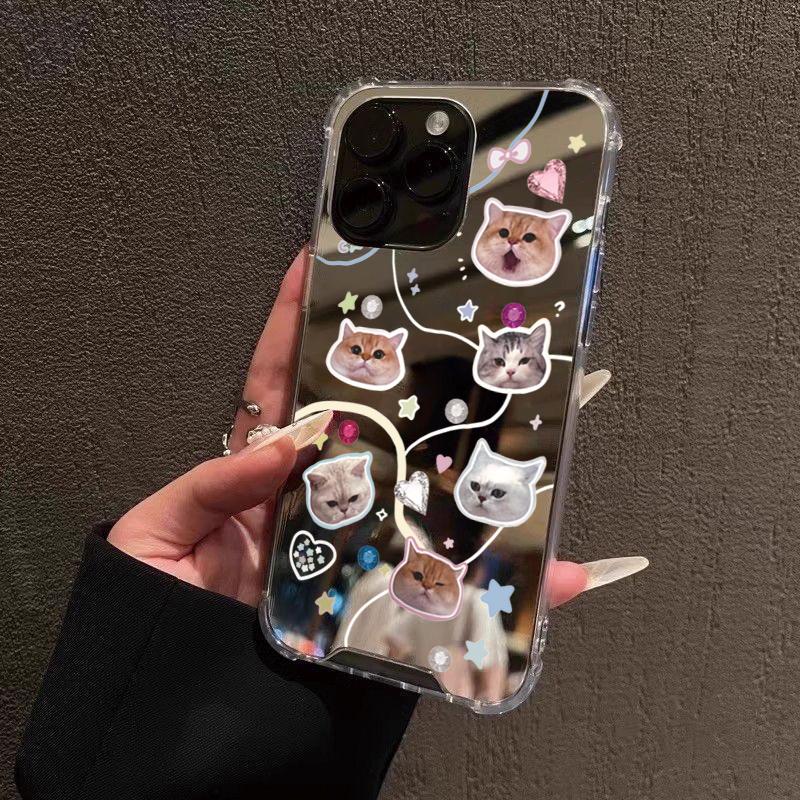 Cute Cat Pattern Mirror Acrylic Phone Case For iPhone 17 Pro Max 16 15 14 13 12 11 Pro 17 Air XS X XR 7 8 Plus Bumper Cover