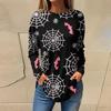 Женская свободная футболка с длинным рукавом с круглым вырезом и принтом, верхний пуловер