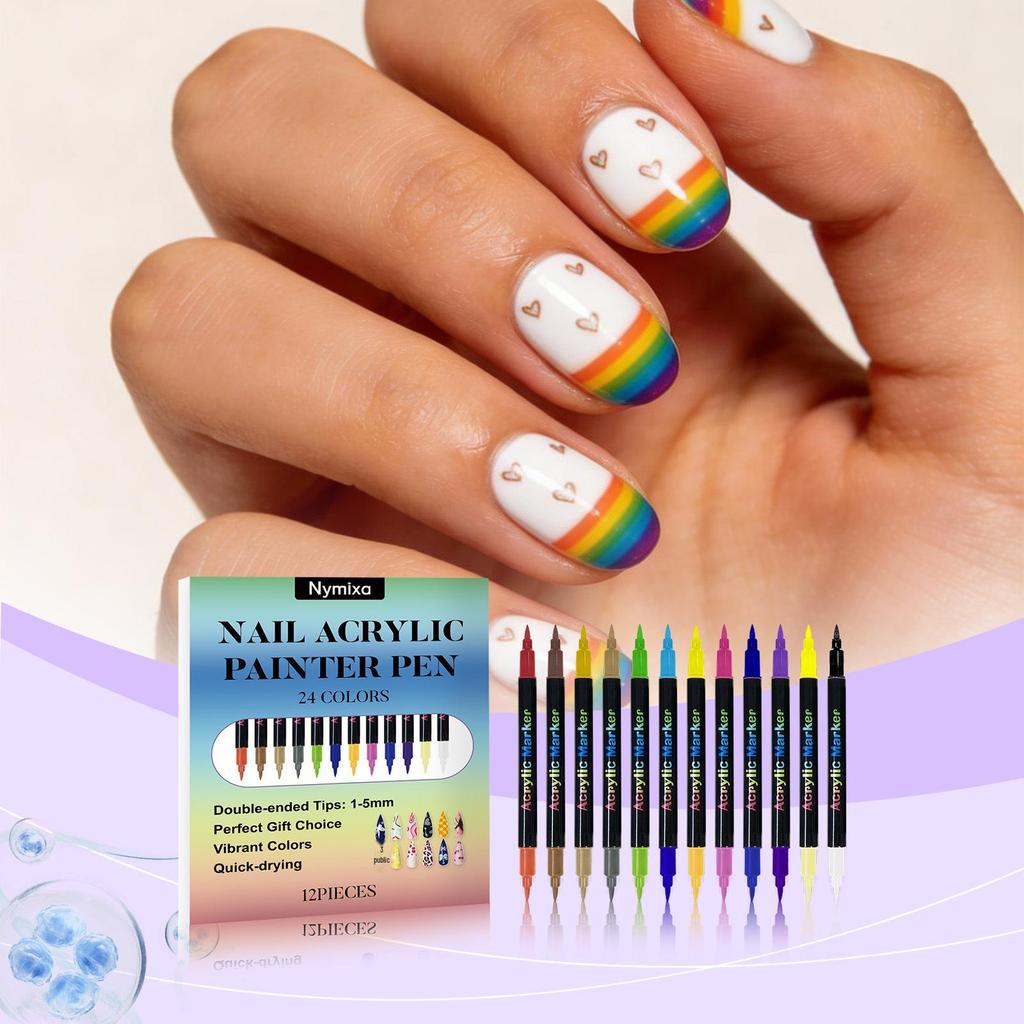 Nymixa Multi-Color Double-Ended Nail Art Pen Set - DIY Tools for Easy, Vibrant Outlining and Painting.