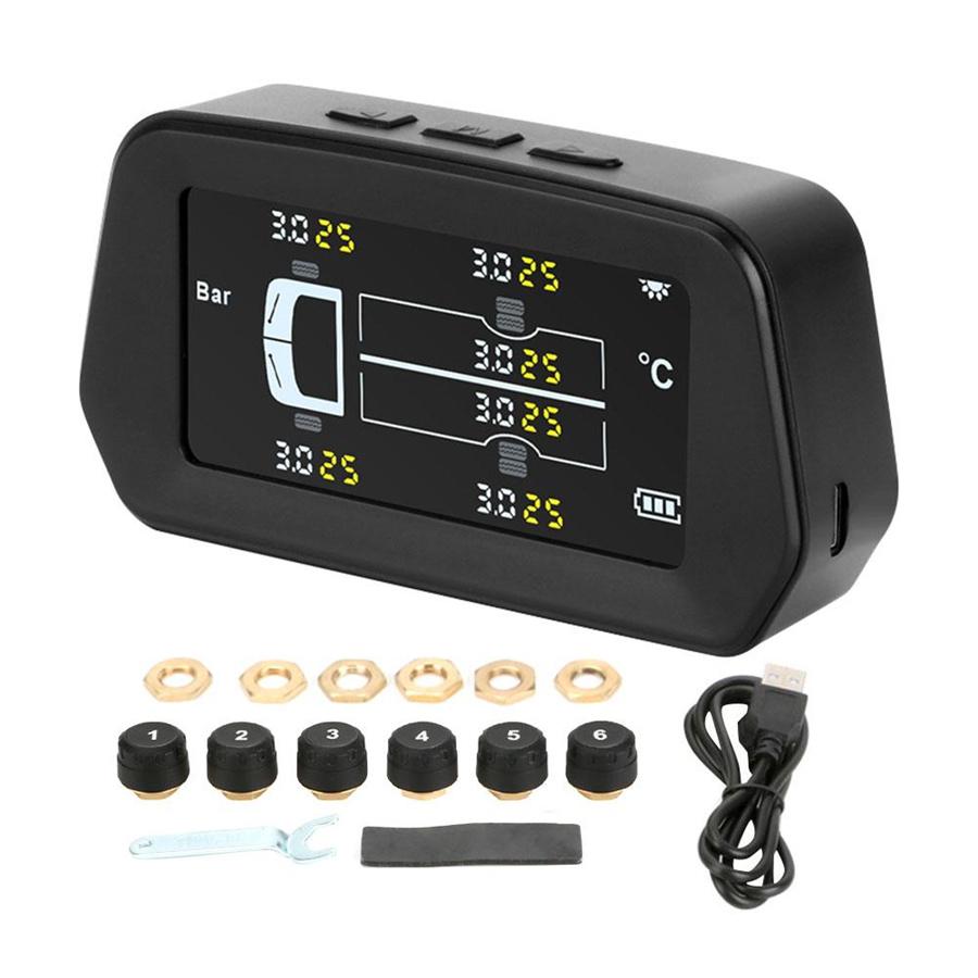 Система контроля давления в шинах TPMS 13 бар с солнечной панелью, ЖК-дисплеем и 6 внешними датчиками, BLE-сигнализация