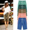 Women's Casual Loose Beach Pants Solid Color Loose Casual Fifth Pants Pockets  Linen Shorts