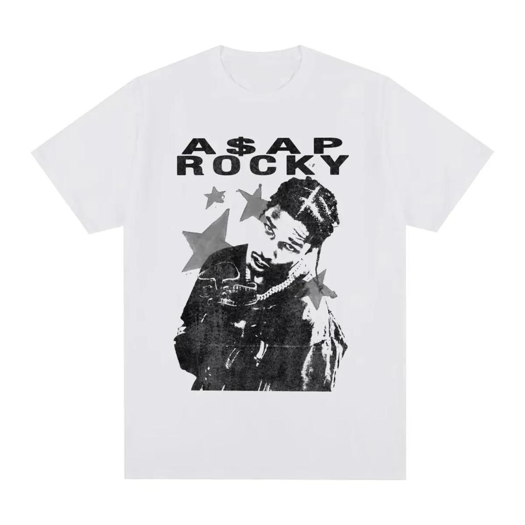 Футболка с коротким рукавом HIP HOP High Street Мужская Женская Готическая Оверсайз Футболки Портрет A$AP Свободные Повседневные Топы Харадзюку