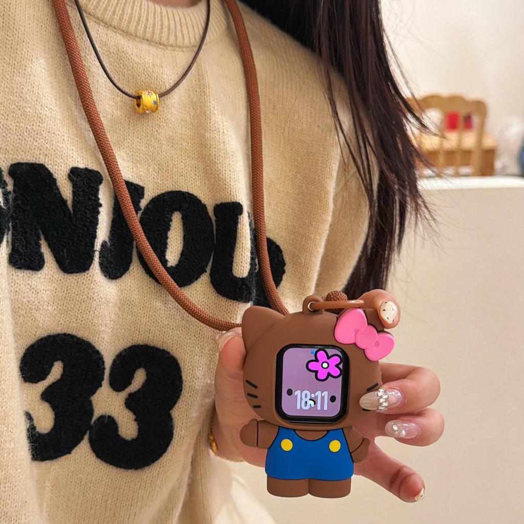 Черный силиконовый ремешок с кошкой KT для Apple Watch Серии 1-8, S10/SE3/Ultra 2.