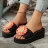 Fashion Sunflower Wedges Sandals for Women Plus Size Thick Sole Non Slip Slippers Woman Summer Light Comfort Chunky Platform Slippers