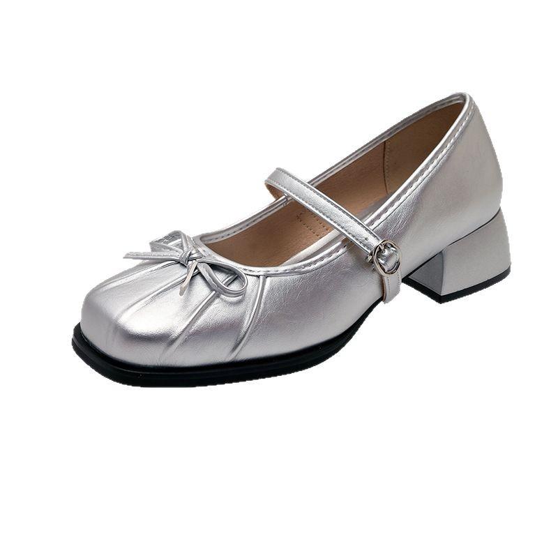 Туфли Мэри Джейн женские 2025 года, универсальные туфли на среднем каблуке, женские туфли во французском стиле с юбкой, толстый каблук, квадратный нос, одинарные туфли