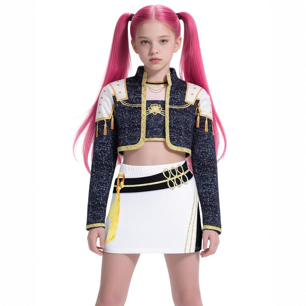 Girls Printing School Stage Performance Costumes Kids Singer Carnival Party Role Playing Pretend Game Halloween Cosplay Outfit Suit Set