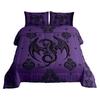 3pcs Purple Black Dragon Comforter Set Queen Size Vintage Boho Floral Print Bedding Set Paisley Pattern Quilt Set