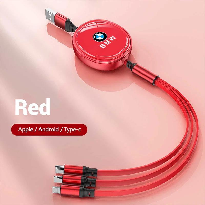 UYDH3 Hot 2025 Cable Scalable Phone Car Interior 3 In 1 USB Fast Charging Cable For BMW Series X1 X3 X4 X6 E90 E91 I3 I4 F30 F48 F30 F