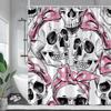 Цветочный Череп Шторки для душа Розовые цветы Скелет Акварельное искусство Смешные Хэллоуин Занавеска для ванны Ткань Декор для ванной комнаты с крючками