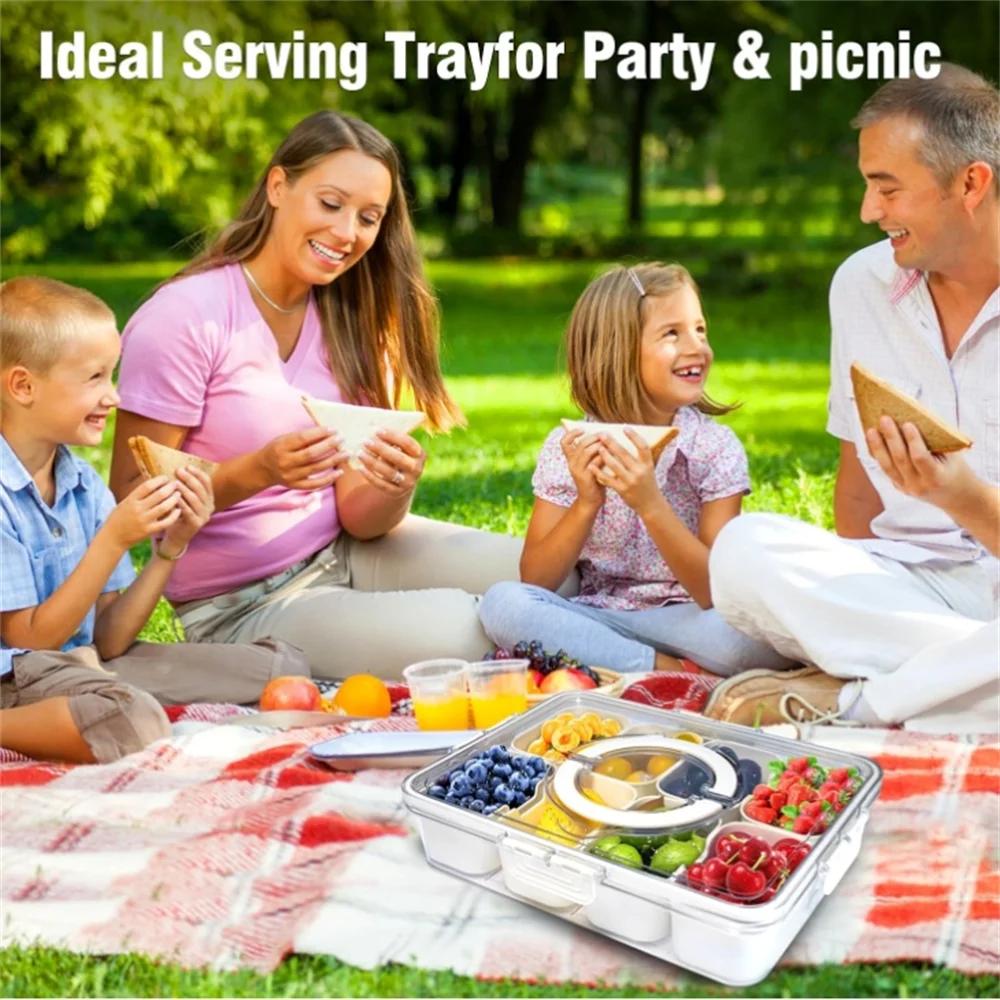 Snackle Box Container Lid with 8 Compartment with Lid Portable Divided Serving Tray for Parties Sweets Vegetables Biscuits Nuts