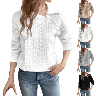 Женская осенне-зимняя модная толстовка-свитер на молнии с отворотами и длинным рукавом, верхняя часть рубашки