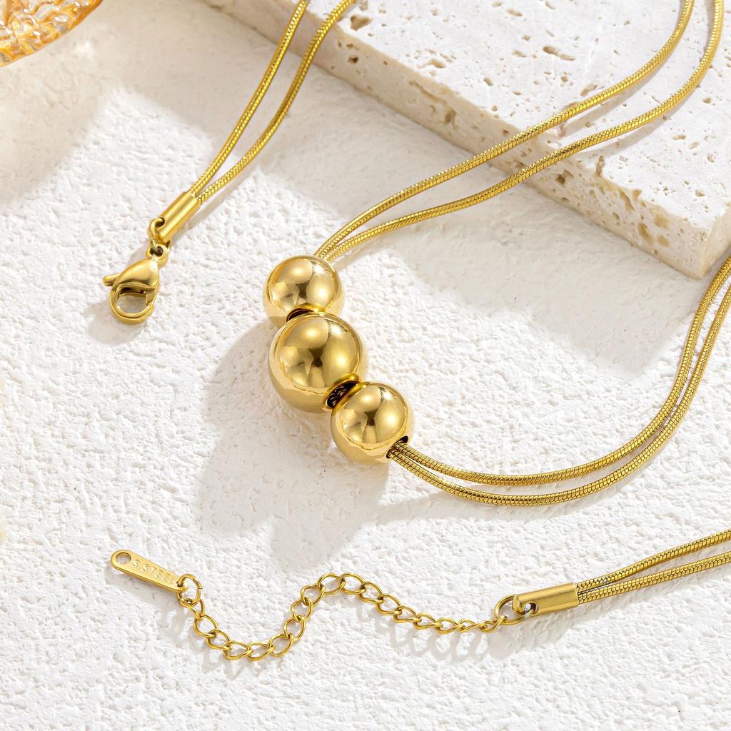 European and American 3pcs Ball Beads Pendant For Women Fashion Temperament Stainless Steel Snake Layered Chain Jewelry Gift