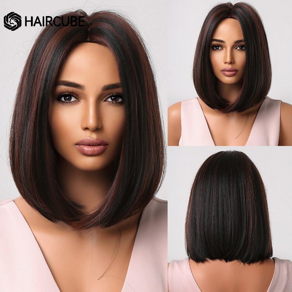HairCube Короткие прямые прически боб парики с челкой термостойкие синтетические парики для женщин серебристо-серые косплей натуральные парики