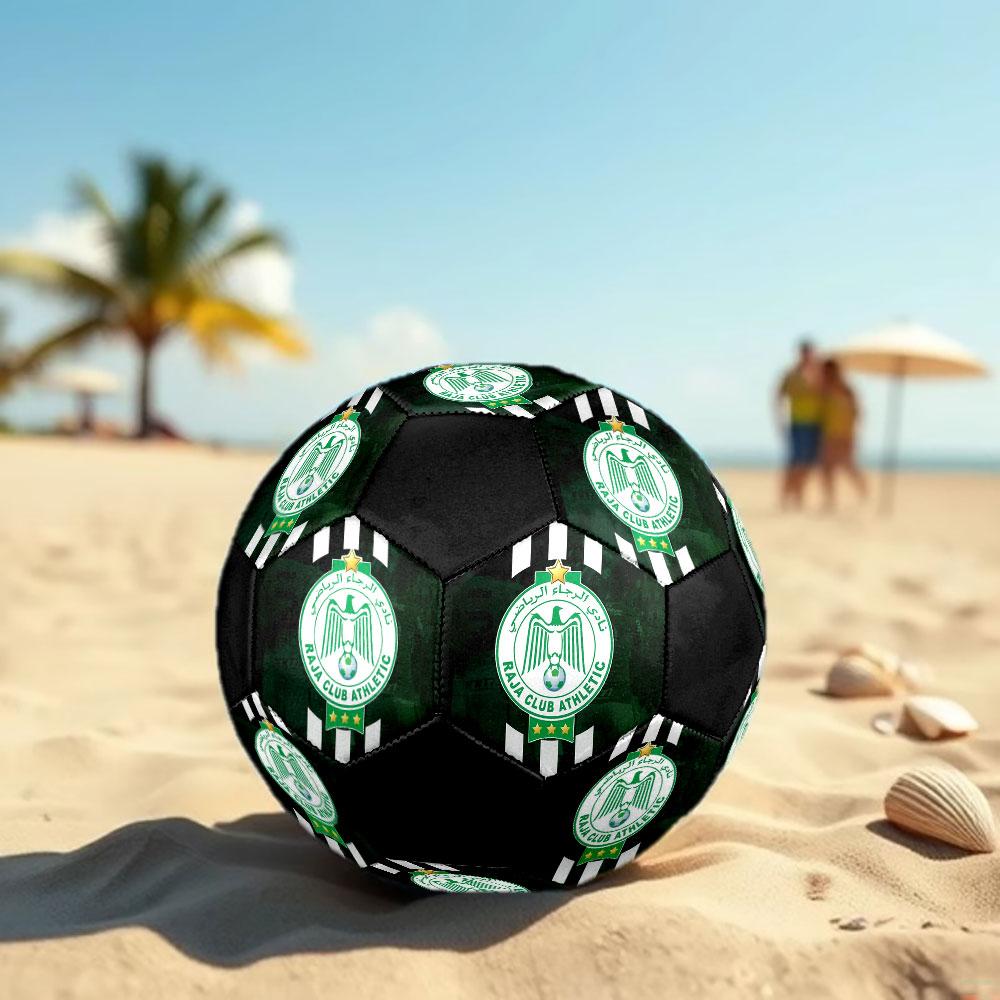 Raja Club Athletic Size 5 Soccer Ball, Machine-Stitched PVC, Durable & High Bounce, All Ages Fit, fan merchandise, matches & outdoor use.