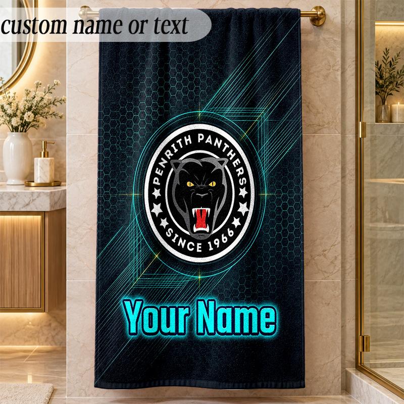 Beach TowelPenrith Panthers Custom Name Text Personalized Soft Towel for Beach Pool Indoor Home Decor Gift