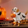 Halloween Ornament Dog Holding Pumpkin Bowl Ghost Statue Quirky Pet Figurine Indoor Outdoor Decoration
