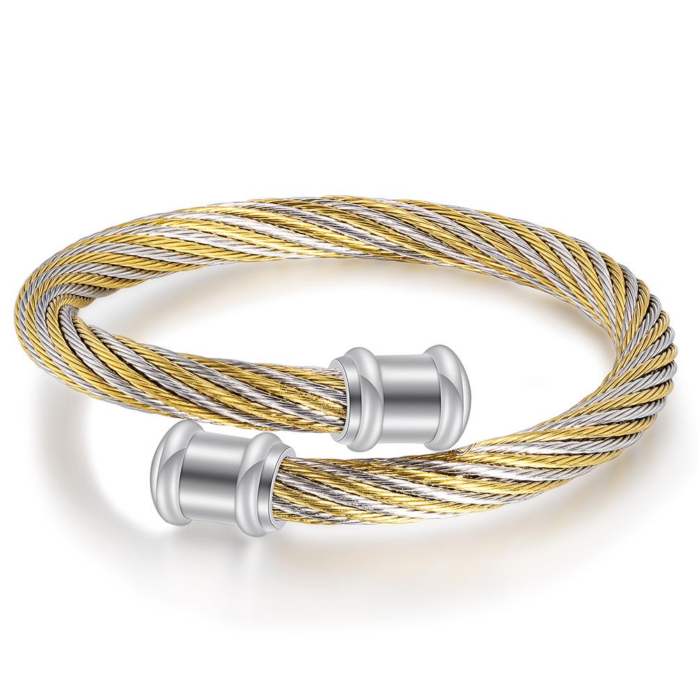 New Stainless Steel 6mm Retro Gradient Braided Cable Wire Titanium Steel Open Simple Steel Wire Bracelet