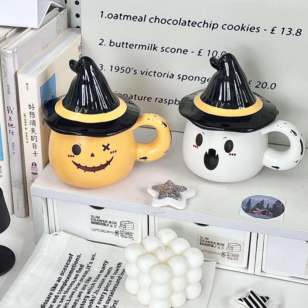 Weird Ghost Ceramic Mug with Lid for Girls' Birthday Gift, Girlfriend's Souvenir, Water Cup Gift Box