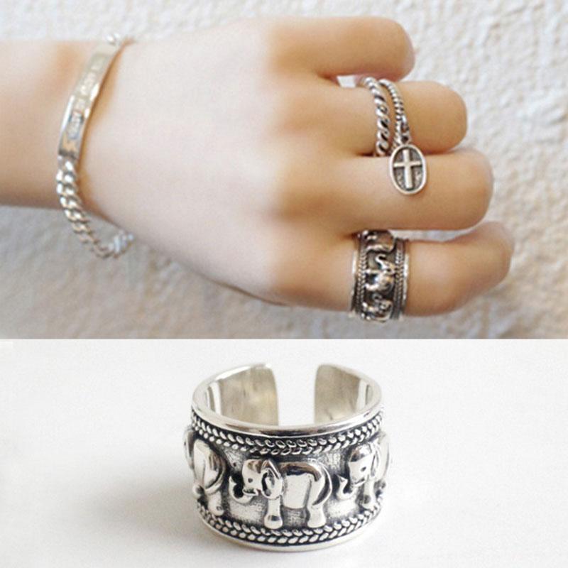 XIYANIKE Silver Open Rings for Women Couples Vintage Cute Elephant Animal Handmade Jewelry Party Accessories Gifts