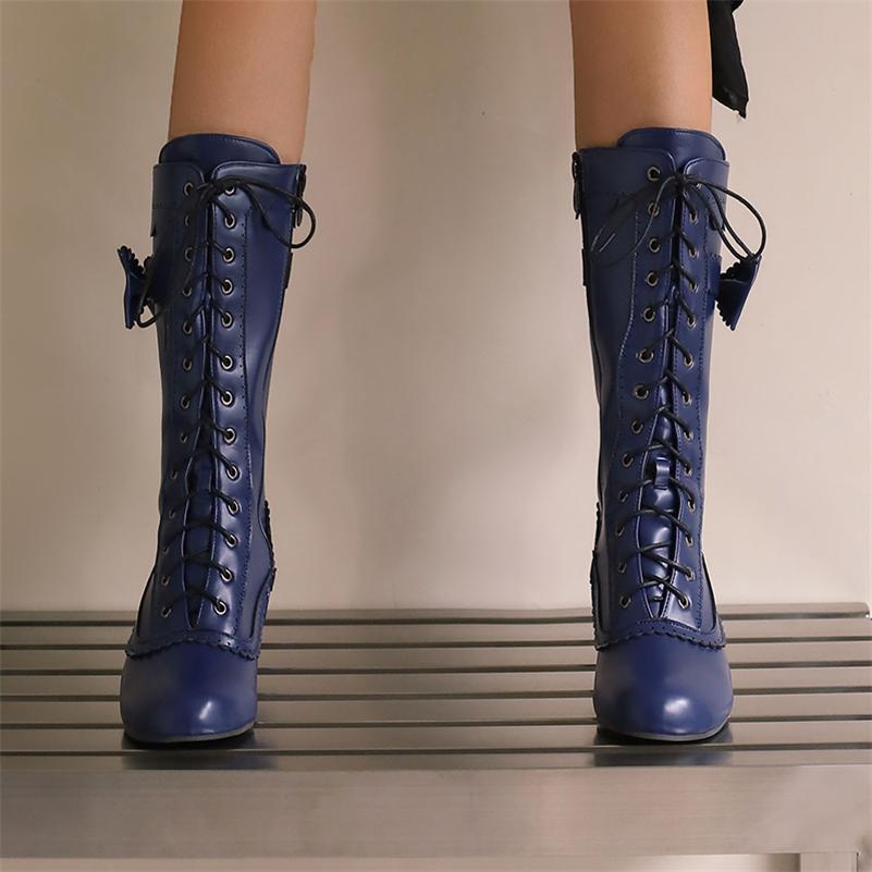 Meotina Женские полусапожки с круглым носком, на высоком каблуке, с застежкой-молнией и бантом, на шнуровке, лаконичные женские модные туфли, зимние, белые, красные, 46