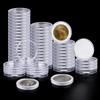 100PCS Clear Coin Holder Capsule Case with Protector Gasket Plastic Storage Box for Collectable Coins Medal Collection Supplies