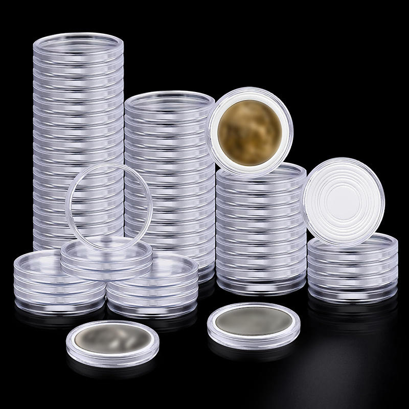 100PCS Clear Coin Holder Capsule Case with Protector Gasket Plastic Storage Box for Collectable Coins Medal Collection Supplies