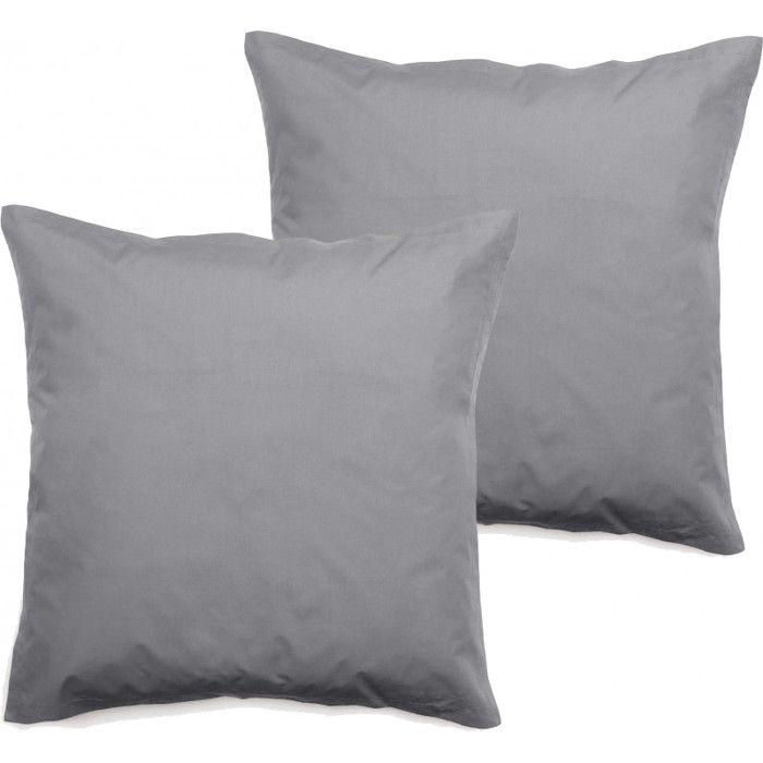 Set of 2 Percale Pillowcases Pure Combed Cotton Long Fibers 80 Threads/cm² Vent Du Sud - Steel - Set of 2 Pillowcases 65 X 6