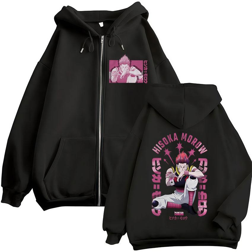 Japanese Anime Hunter X Hunter Hisoka Morow Zipper Hoodies Men's Zip Up Hooded Sweatshirts Long Sleeves Pullover Coat Streetwear