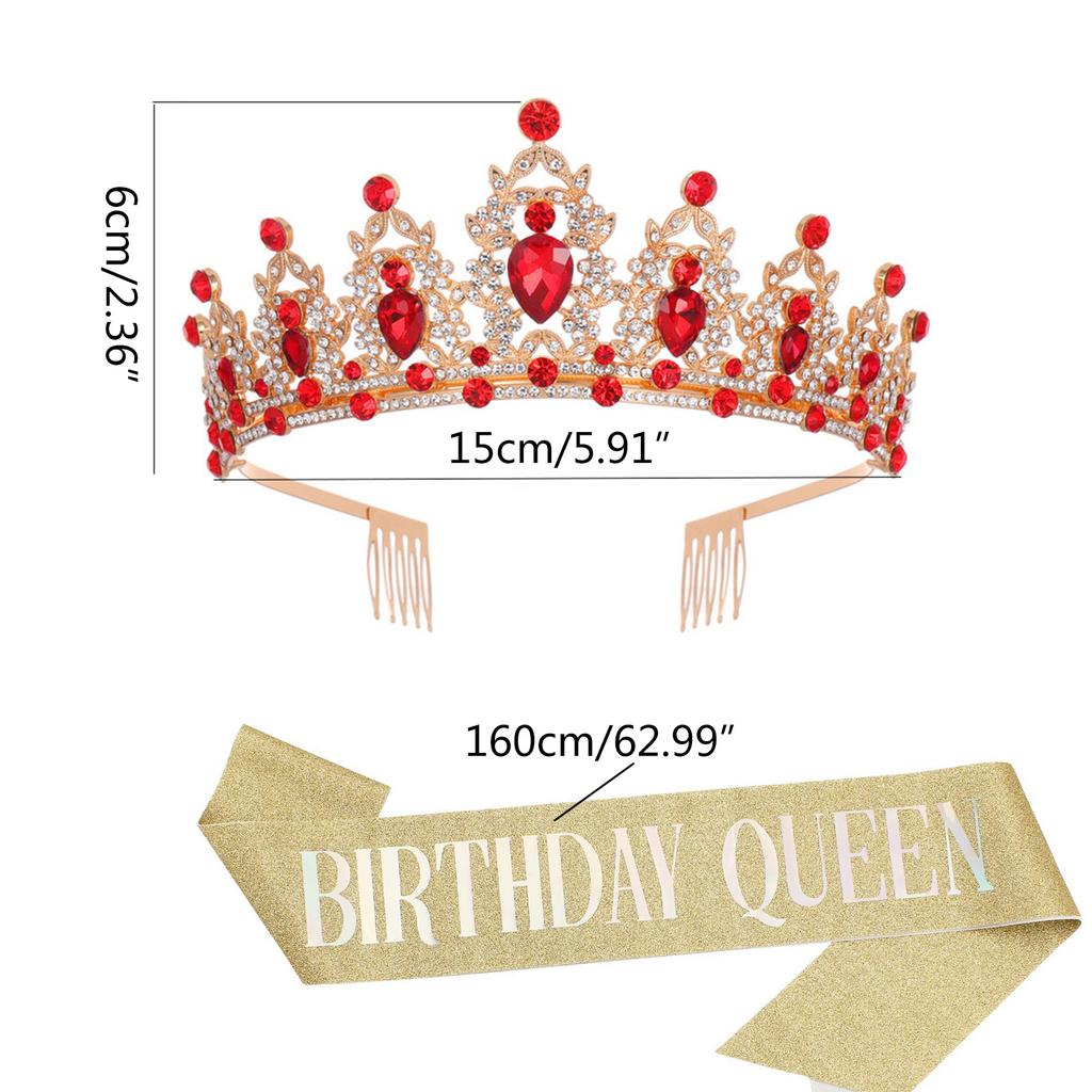Корона на день рождения с лентой для женщин девочек, тиара со стразами, набор накидки на плечи, реквизит для вечеринки в честь дня рождения, принадлежности