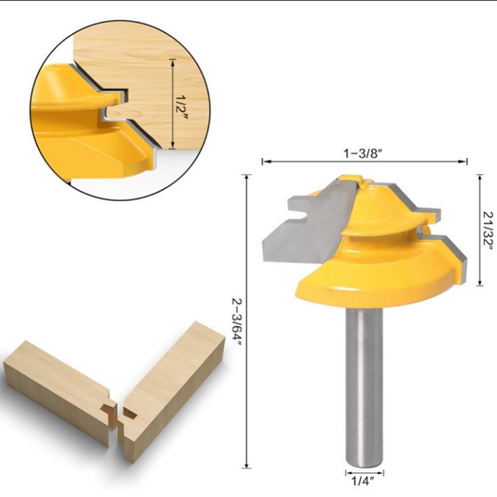 3pcs 45 Degree Angle Lock Miter Router Bit 3 Teeth T-Shape Tongue and Groove Set For Cabinets