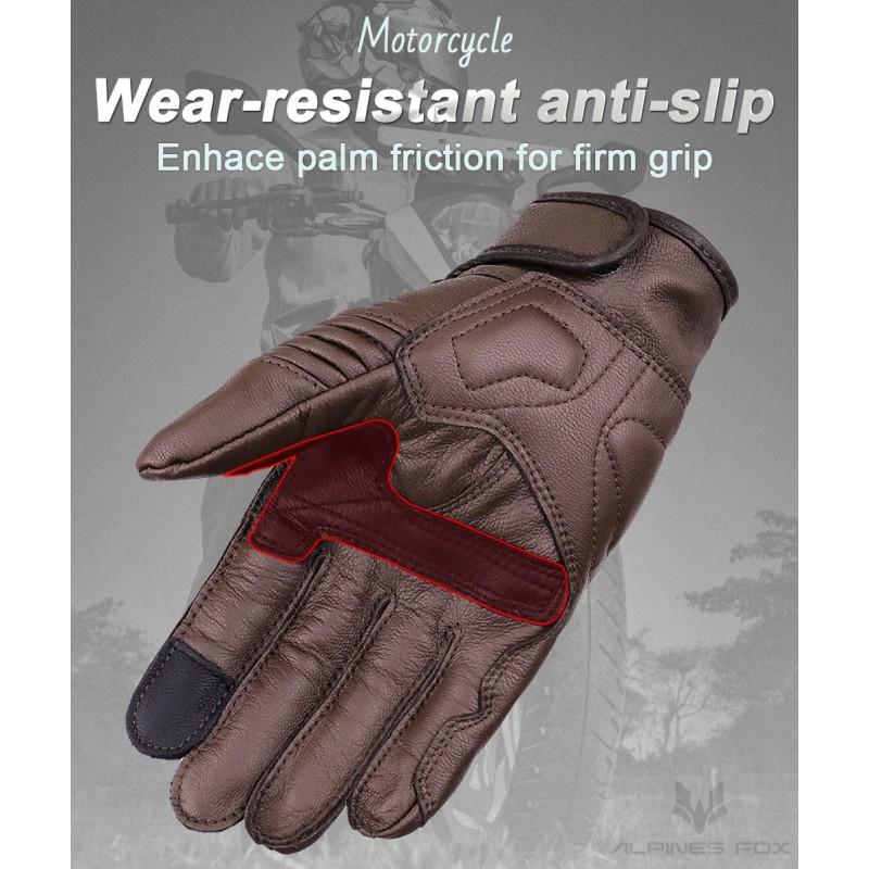 Full Grain Leather Motorcycle Gloves Men Women Touchscreen Compatible Crash Protection Riding Gear