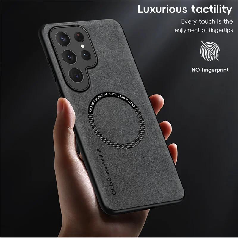 Магнитный кожаный чехол для телефона Samsung S24 S25 Ultra S23 FE S22 S21 S20 5G Note 20 Ultra 10 Plus Обложка с поддержкой беспроводной зарядки