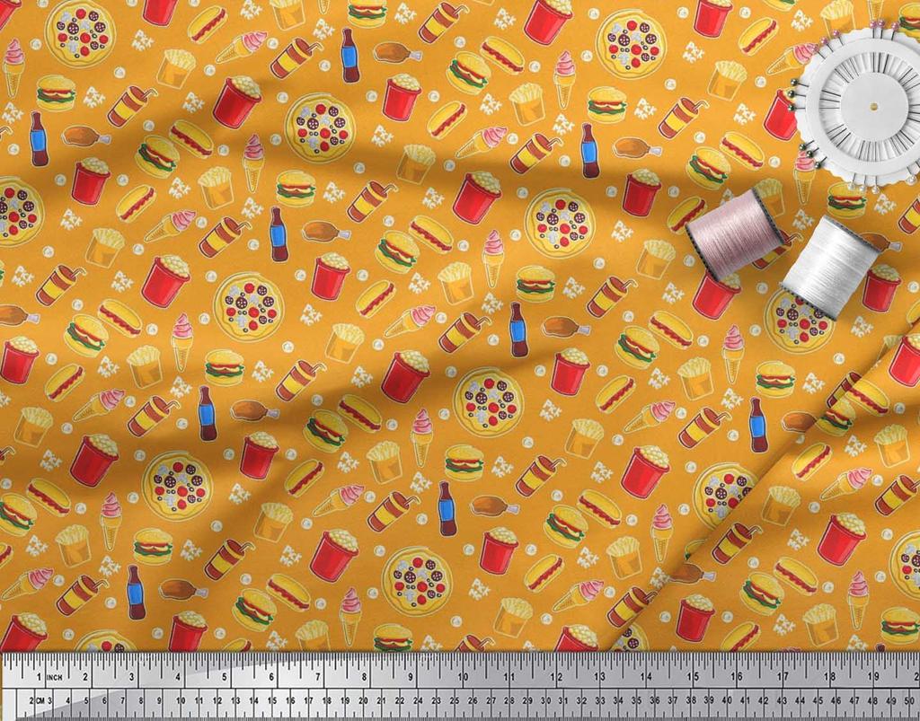 Soimoi Японская креп-сатиновая ткань, ткань с принтом для холодных напитков, пиццы и гамбургеров, 1 метр, 42 дюйма