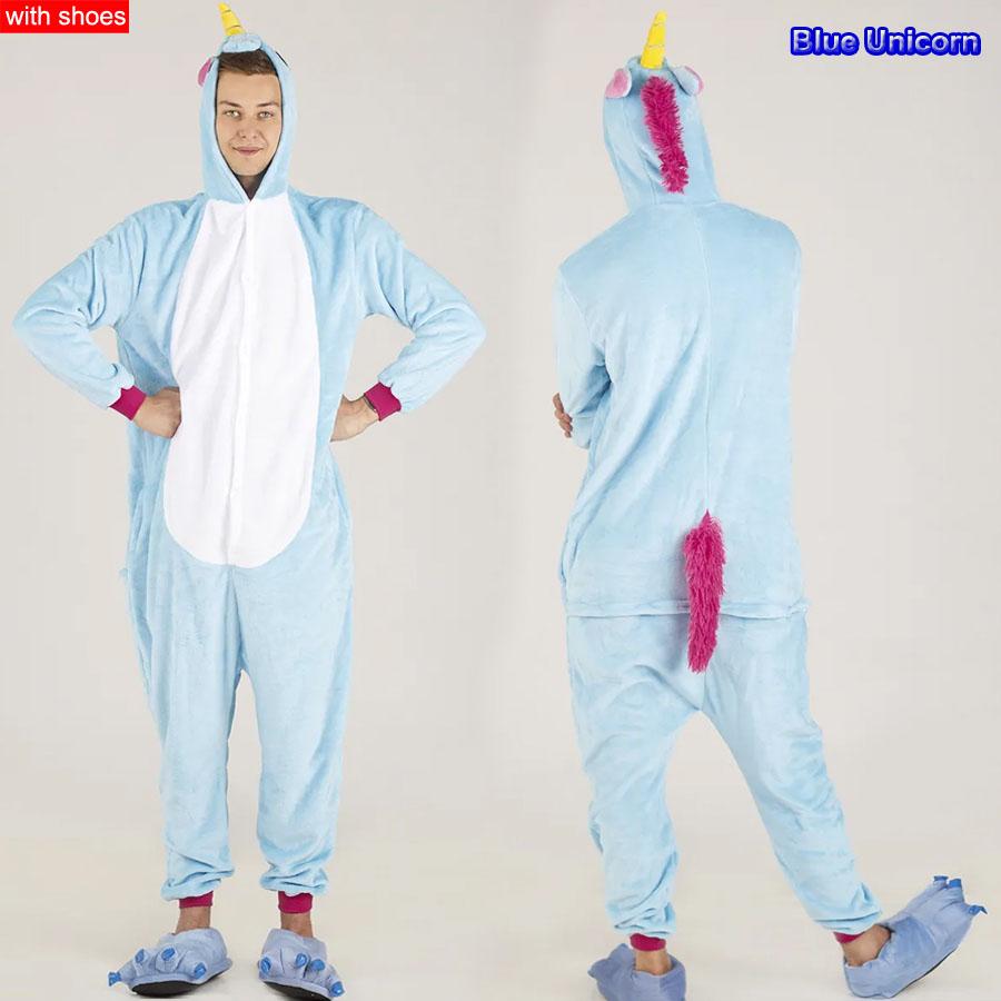Мужчины Женщины Кигуруми Onesie Пижамы Унисекс Животное Косплей Олень Сова Волк Единорог Акула Костюм Пижамы Комбинезон Для Хэллоуина Вечеринка С обувью