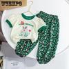 Summer Set Girls' Korean Children's Clothing Fashionable Short Sleeved Top with Ice Silk Thread Mosquito Repellent Pants Two-piece Set