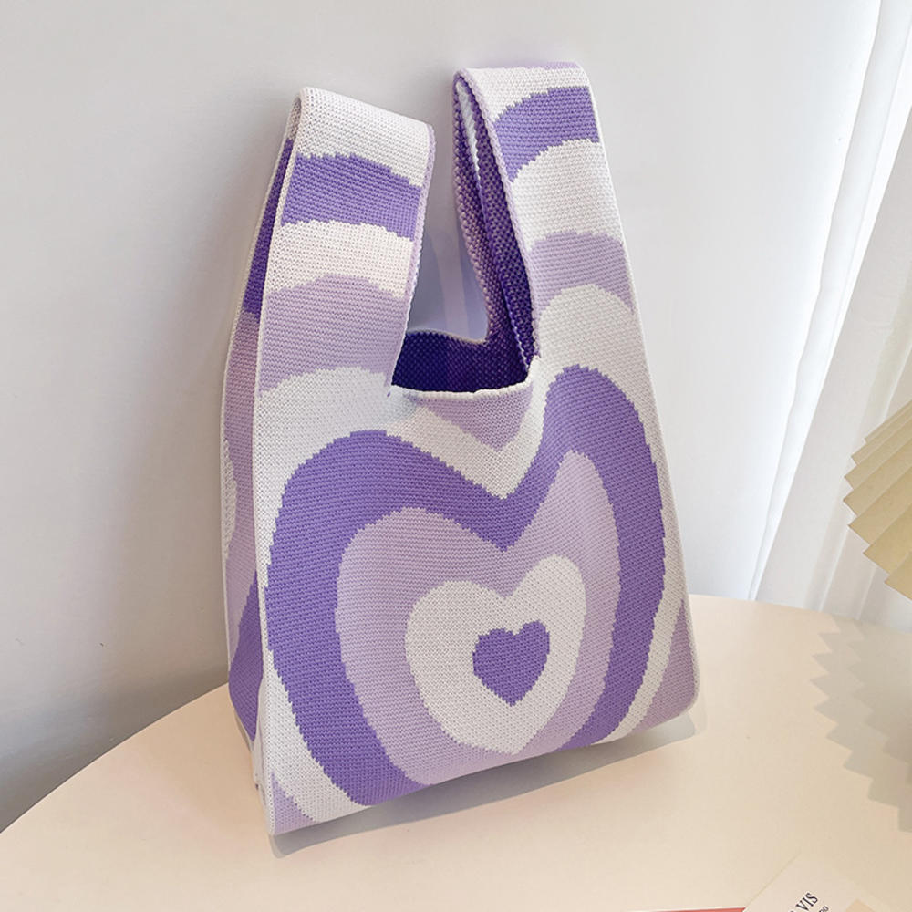 FASHION Women'S Knot Wrist Bag Handmade Knitted Bag Portable Mini Striped Tote Bucket Phone Bags Large Capacity Autumn Winter Handbags