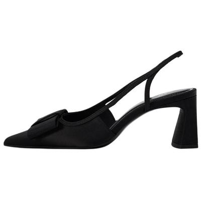 Повседневные туфли-лодочки с бантом, открытой спиной и массивным каблуком для женщин, черные 12210410