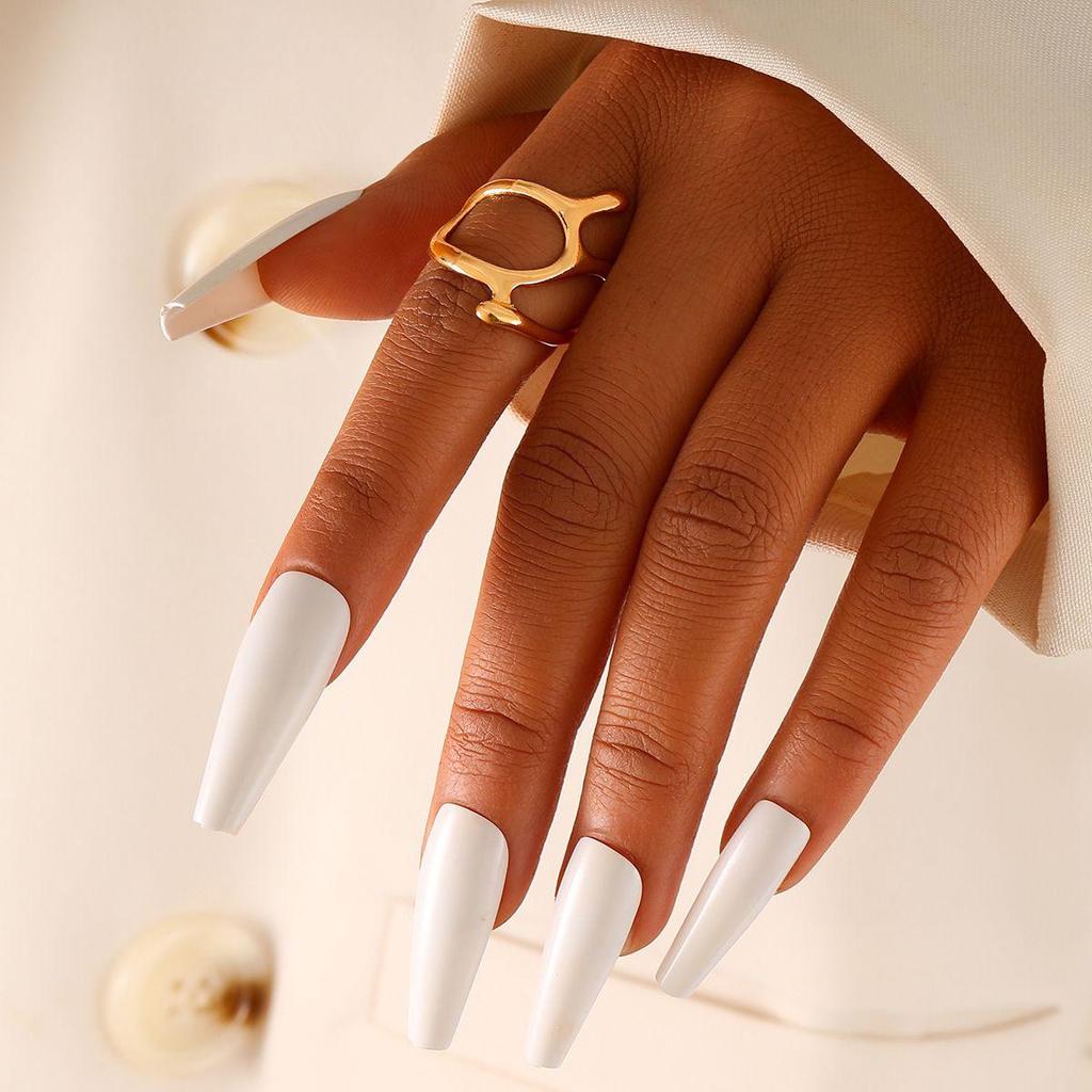 European & American Metal Texture Ring Set: Smooth, Exaggerated Geometric Open Rings for Women