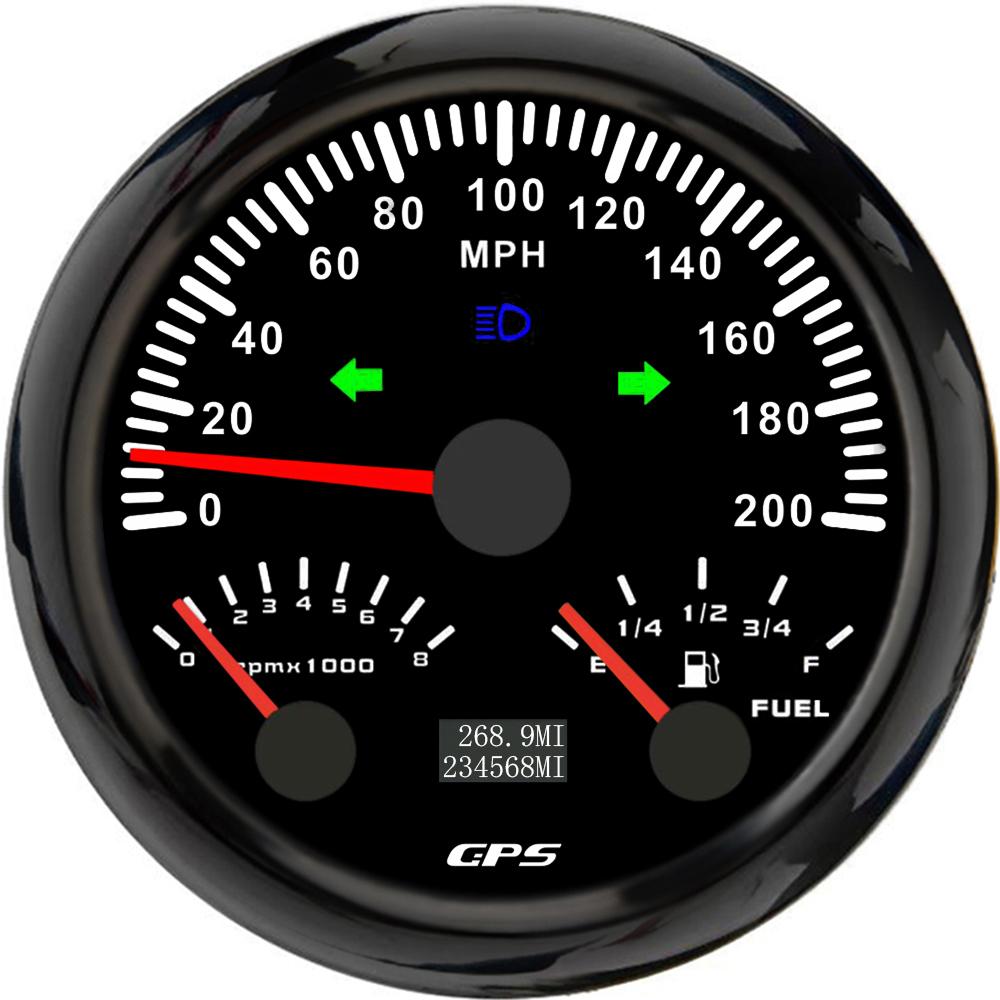 ELING Car Boat Universal 85mm 3 in 1 Multifunctional 200kmh GPS Speedometer with 8KRPM Tachometer Fuel Level 7 Colors Backlight