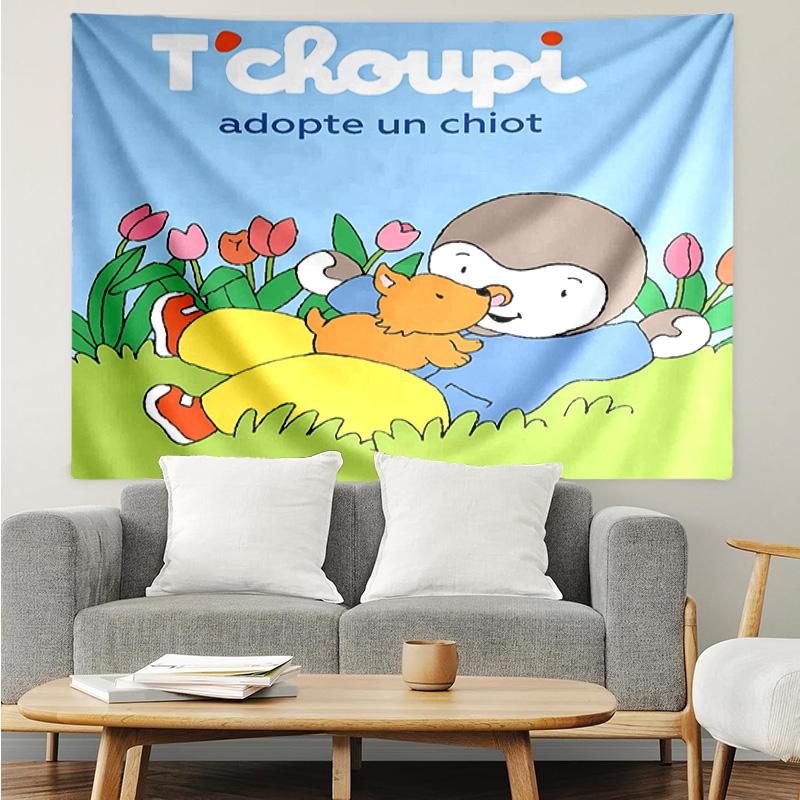 Cartoon T-T'choupi Tapestry for Bedroom Aesthetic Classroom Tapestries Wall Hanging for Living Room Dorm Office,Ideal Creative Gift