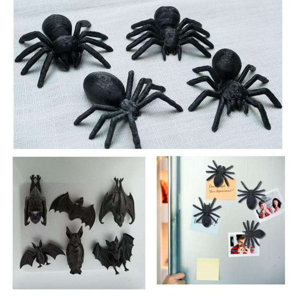 4/6PCS 3D Bat Refrigerator Sticker Bat Spider Trick Props Spider Magnetic Decals Haunted House