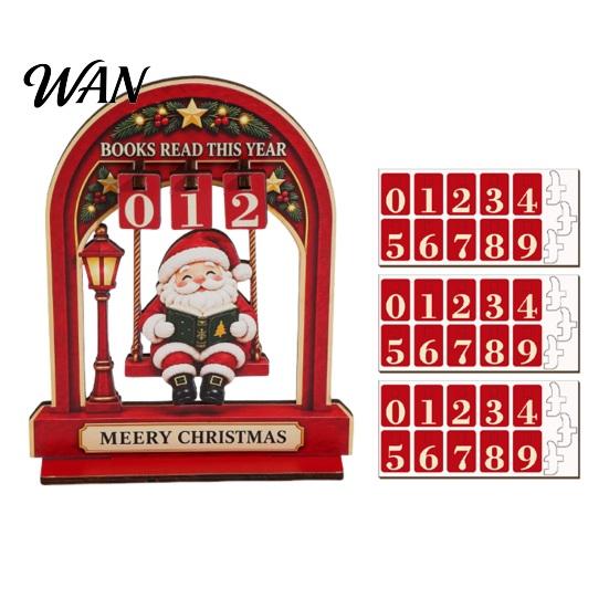 Christmas Home Accents Wooden Reading Tracker, Santa Arch Shelf Desktop Decor Decorations with Adjustable Number Counters, Holiday Gift for