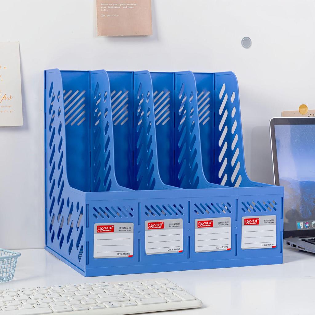 Четырехколончатый офисный стеллаж для документов с держателем для ручек Утолщенный настольный органайзер для хранения документов и канцелярских принадлежностей Эффективный рабочий аксессуар
