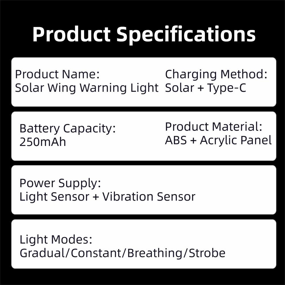 Wireless LED Strobe Light Colorful Solar Wings Lamp Universal Anti-Rear-End Warning Lights SUV